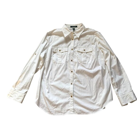 NWT Lauren Ralph Lauren Oversized Button-Up Shirt Top Womens 1X Timeless White - Picture 1 of 12